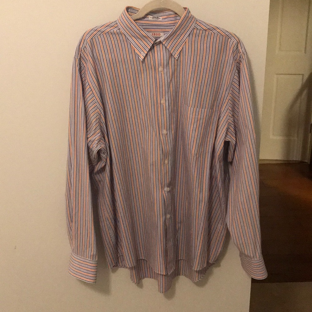 Blue and orange striped dress shirt